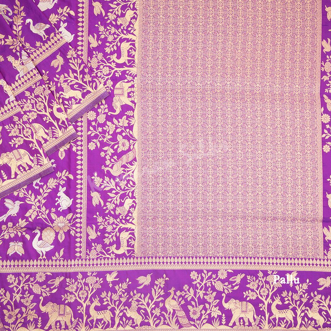 Semi Banaras Purple Zari Worked Saree With Birds And Animal Design - Kumaran Silks