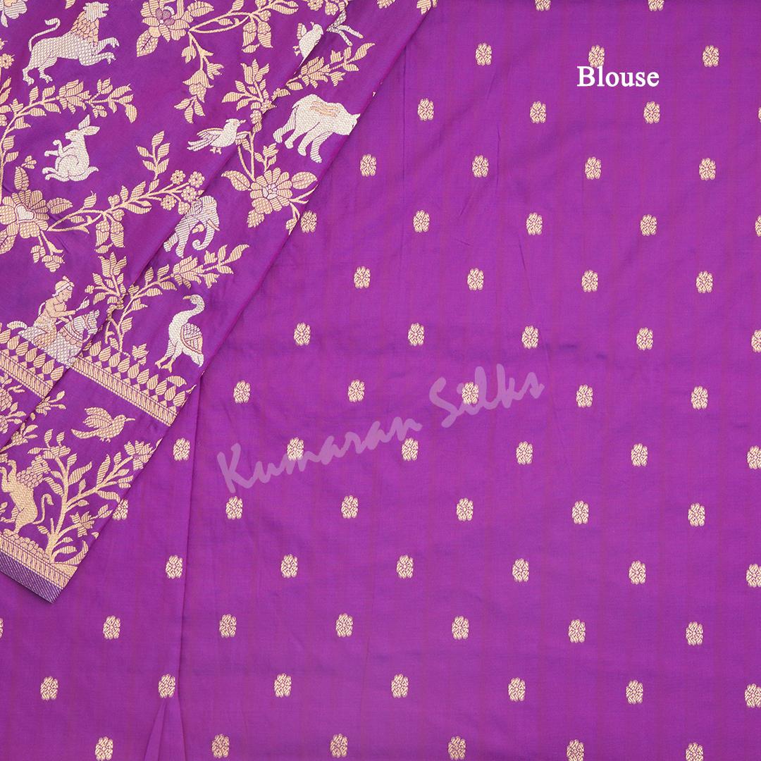 Semi Banaras Purple Zari Worked Saree With Birds And Animal Design - Kumaran Silks