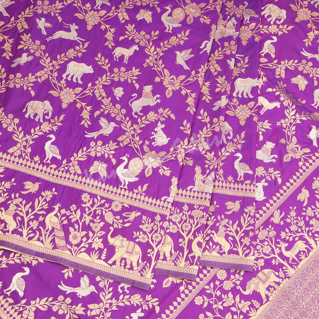 Semi Banaras Purple Zari Worked Saree With Birds And Animal Design - Kumaran Silks