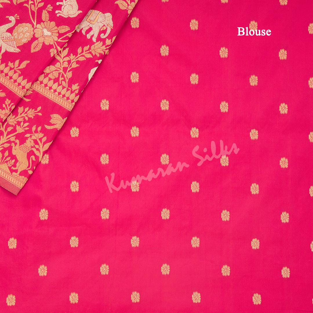 Semi Banaras Hot Pink Zari Worked Saree With Birds And Animal Design - Kumaran Silks