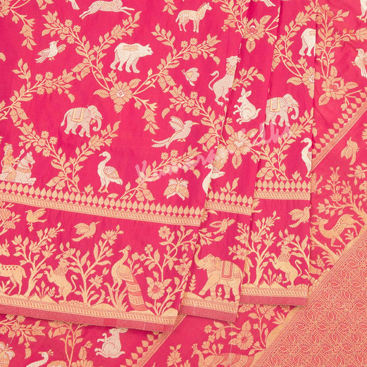 Semi Banaras Hot Pink Zari Worked Saree With Birds And Animal Design - Kumaran Silks