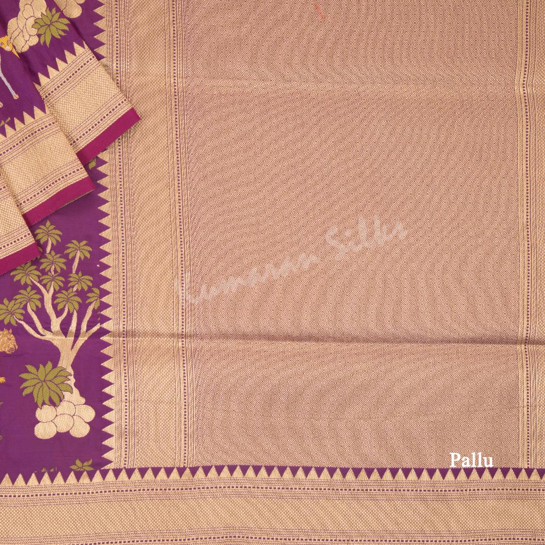 Semi Banaras Purple Zari Worked Saree With Forest Design - Kumaran Silks