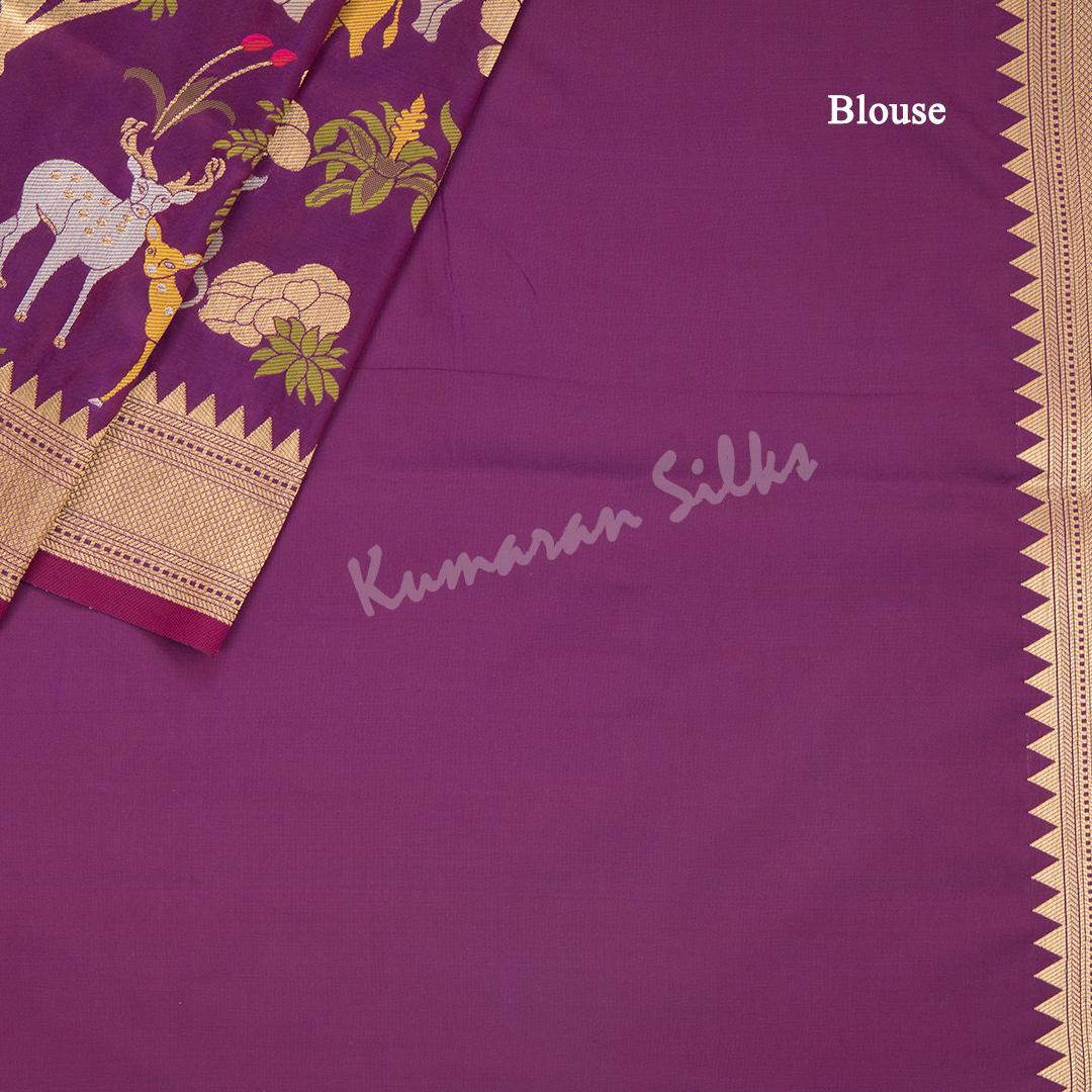 Semi Banaras Purple Zari Worked Saree With Forest Design - Kumaran Silks