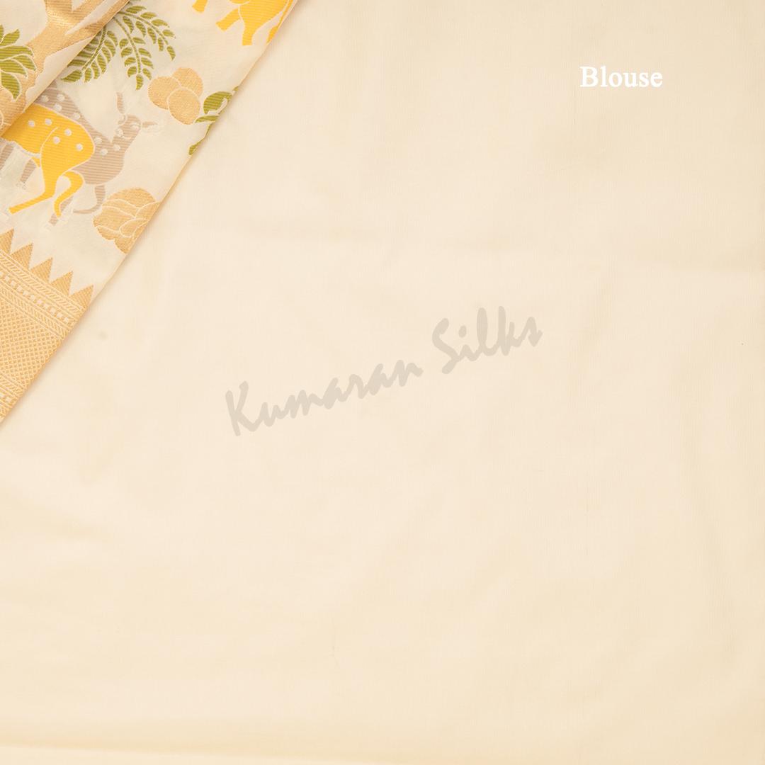 Semi Banaras Cream Zari Worked Saree With Forest Design - Kumaran Silks