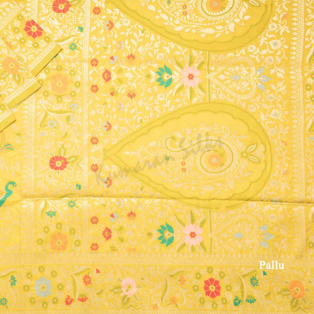 Semi Banaras Yellow Zari Worked Saree And Floral With Birds Design - Kumaran Silks