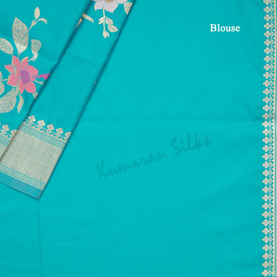 Semi Banaras Cyan Blue Thread Embossed Saree With Floral Design - Kumaran Silks