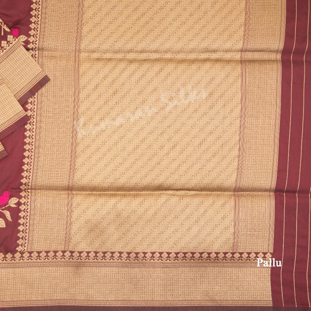 Semi Banaras Maroon Thread Embossed Saree With Floral Design - Kumaran Silks