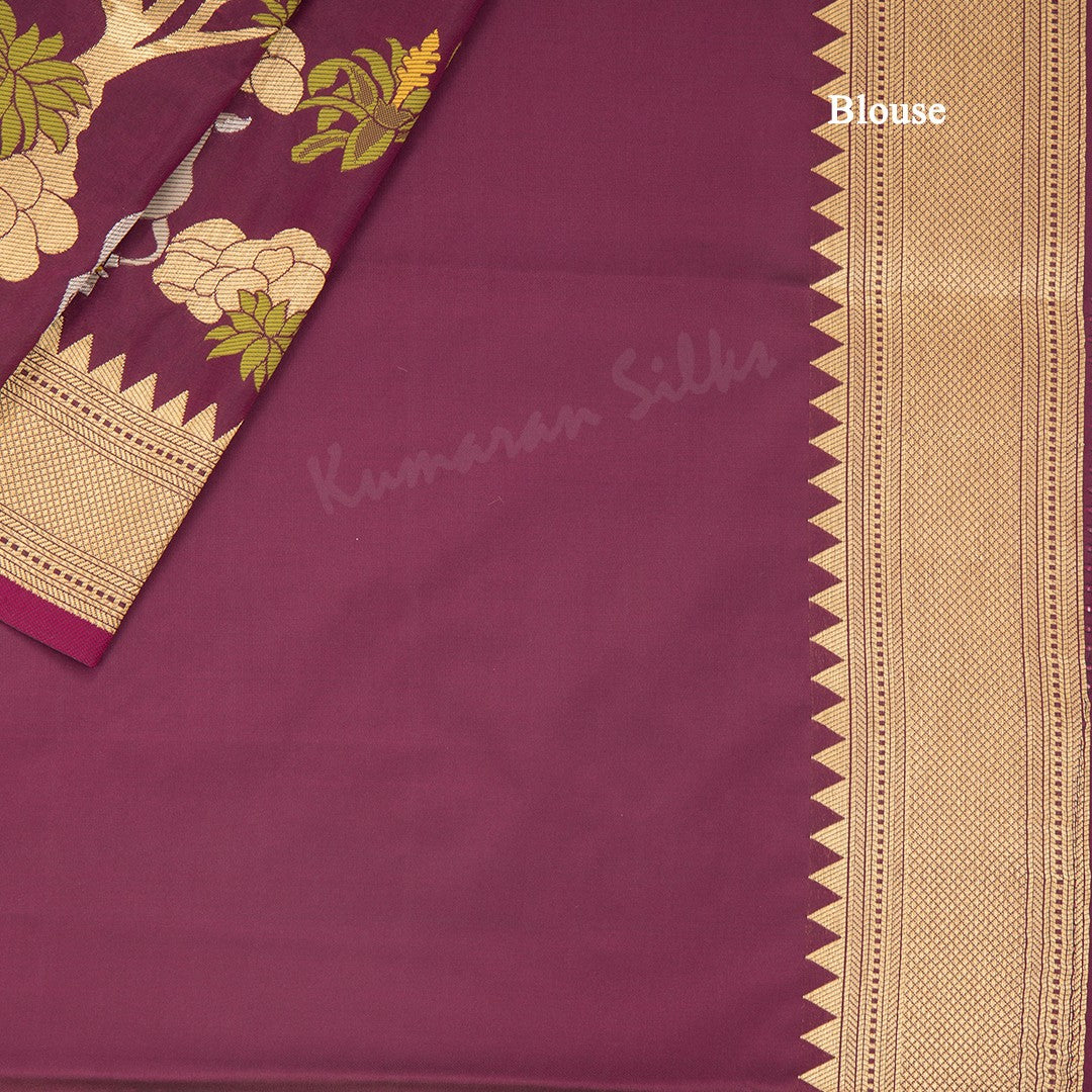 Semi Banaras Dark Brown Zari Worked Saree With Forest Design