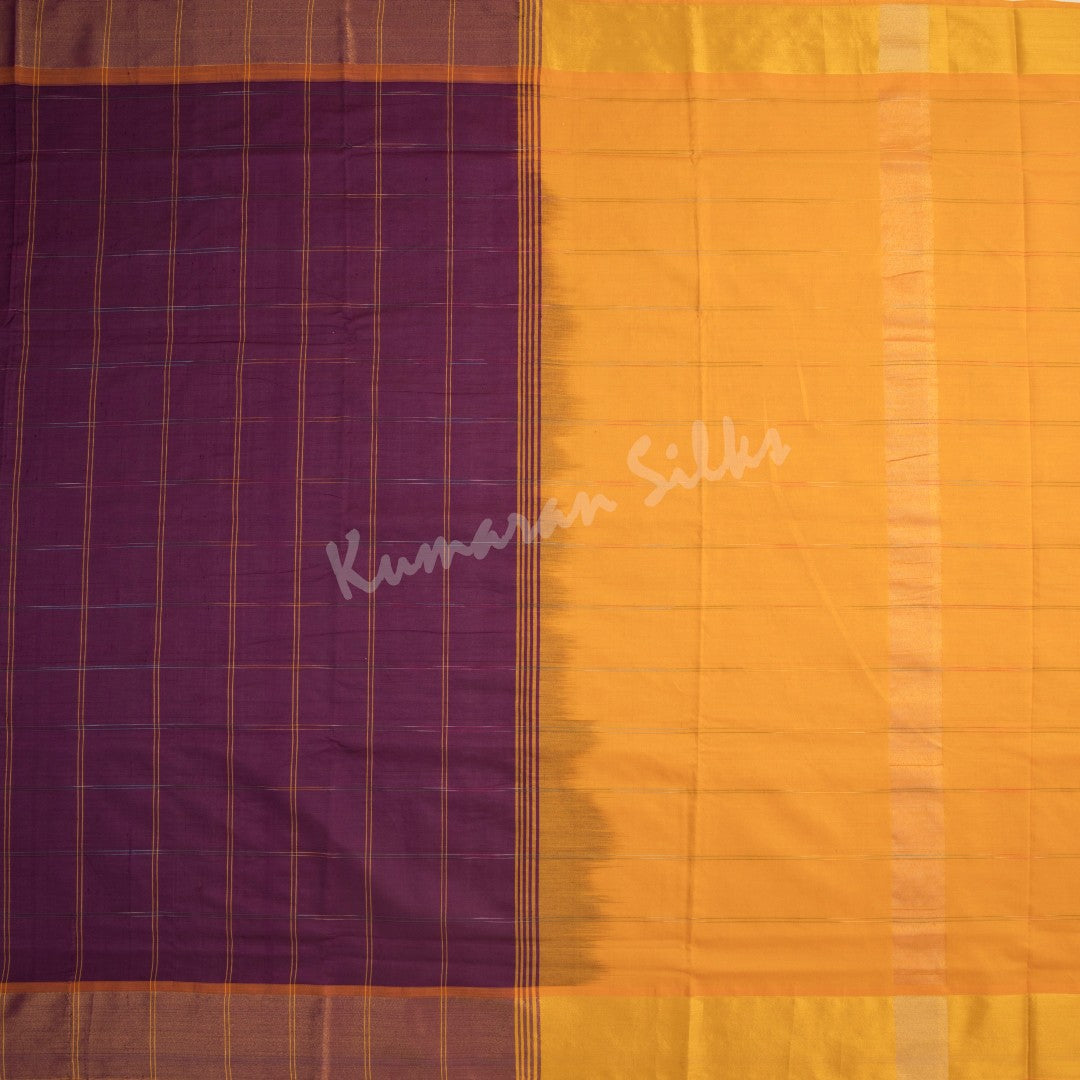 Semi Silk Cotton Purple Checked Saree - Kumaran Silks