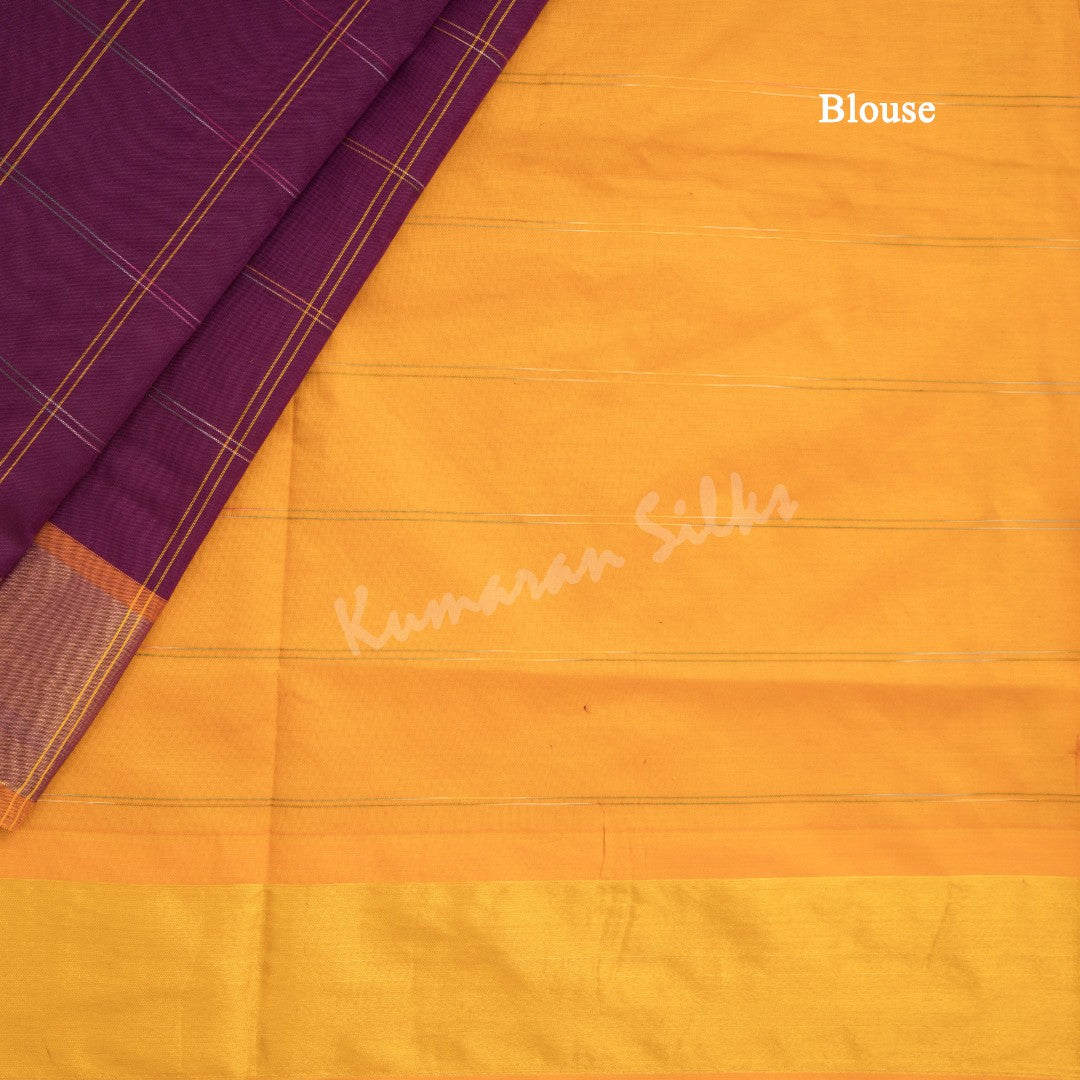 Semi Silk Cotton Purple Checked Saree - Kumaran Silks