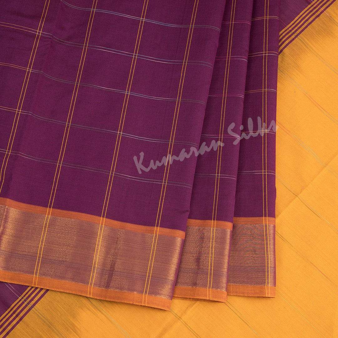 Semi Silk Cotton Purple Checked Saree - Kumaran Silks