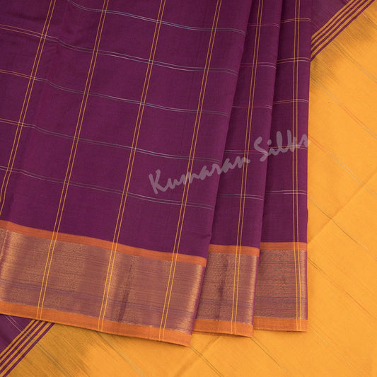 Semi Silk Cotton Purple Checked Saree - Kumaran Silks