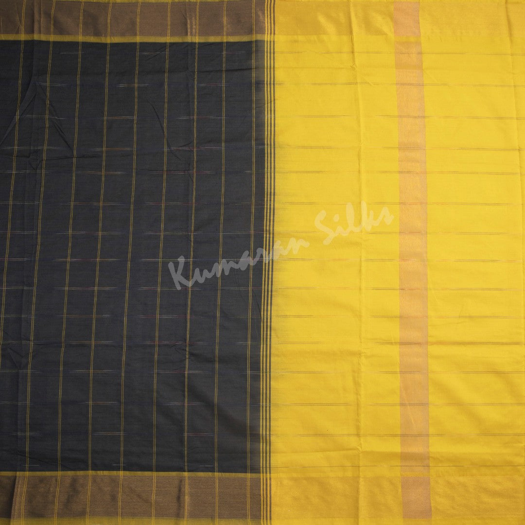 Semi Silk Cotton Dark Grey Checked Saree 02 - Kumaran Silks