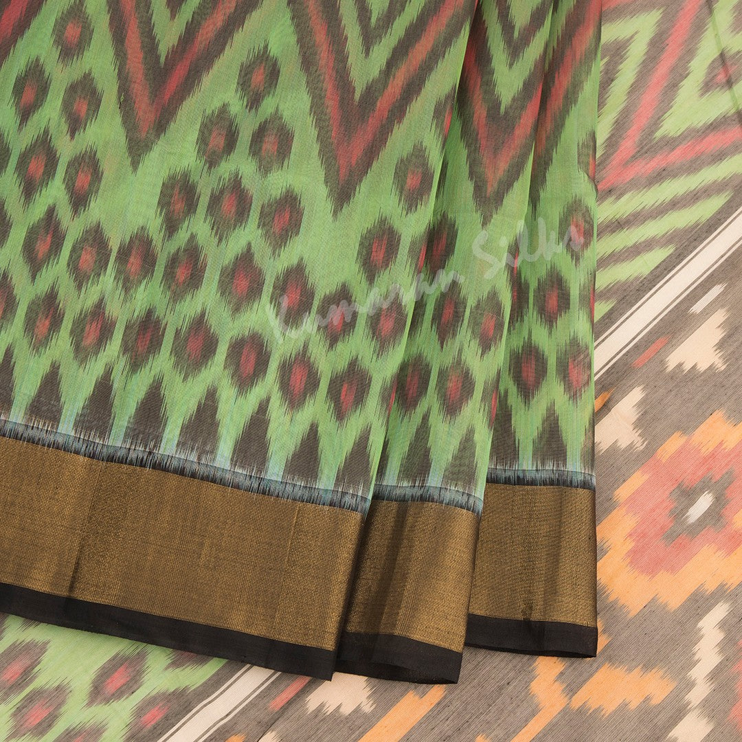 Light Green Pochampally Silk Cotton Ikkat Printed Saree - Kumaran Silks