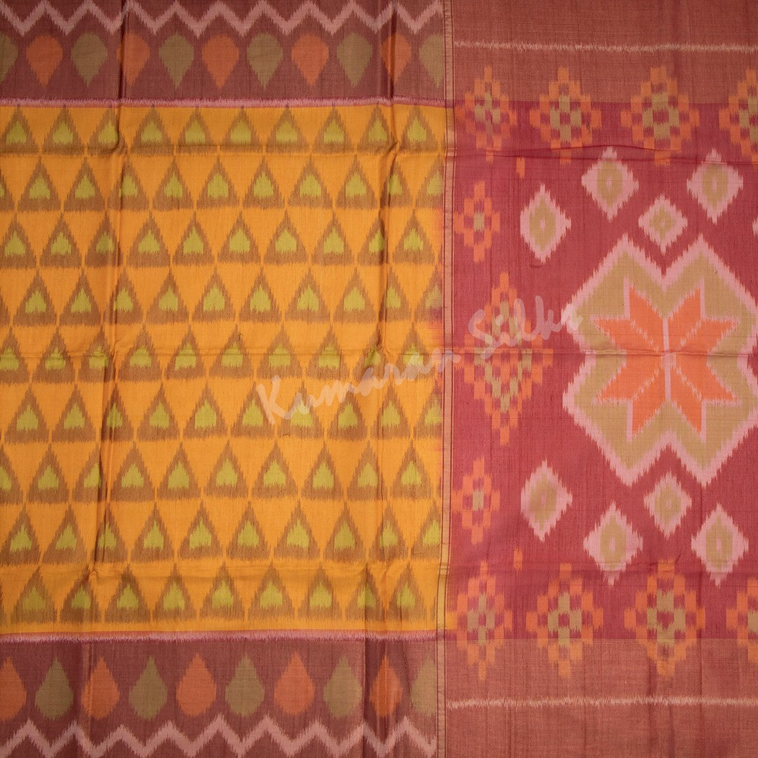 Mango Yellow Pochampally Silk Cotton Ikkat Printed Saree - Kumaran Silks