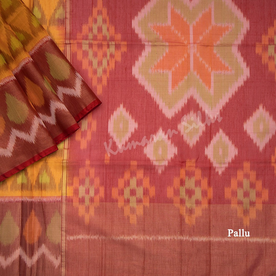 Mango Yellow Pochampally Silk Cotton Ikkat Printed Saree - Kumaran Silks