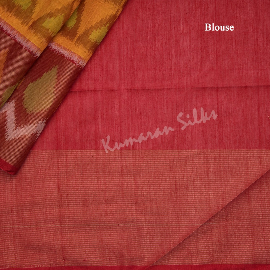 Mango Yellow Pochampally Silk Cotton Ikkat Printed Saree - Kumaran Silks