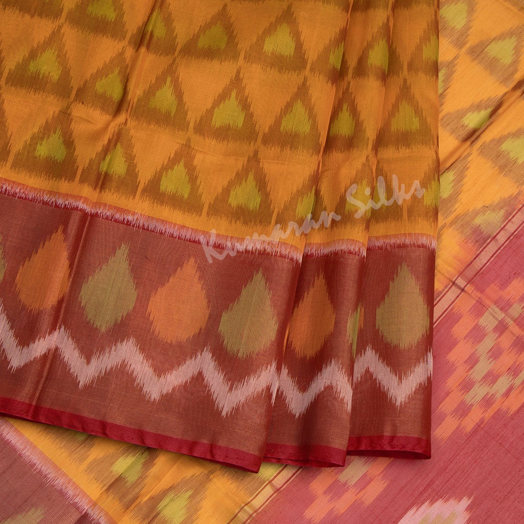 Mango Yellow Pochampally Silk Cotton Ikkat Printed Saree - Kumaran Silks