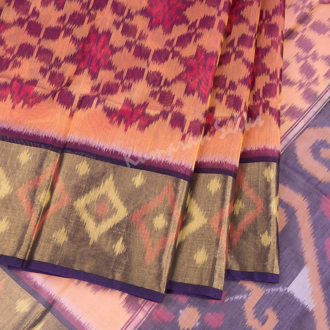 Shot Colour Pochampally Silk Cotton Ikkat Printed Saree - Kumaran Silks