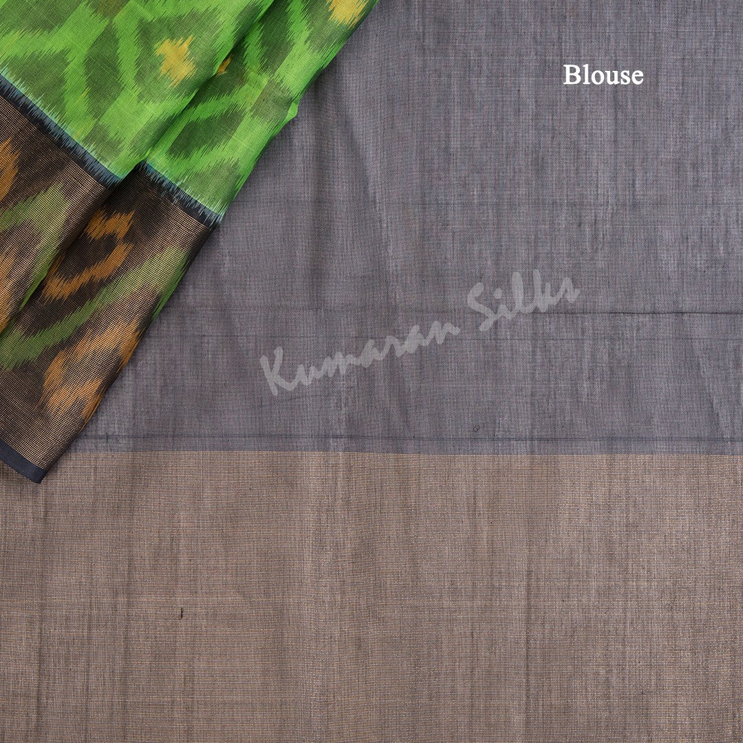 Parrot Green Pochampally Silk Cotton Ikkat Printed Saree - Kumaran Silks