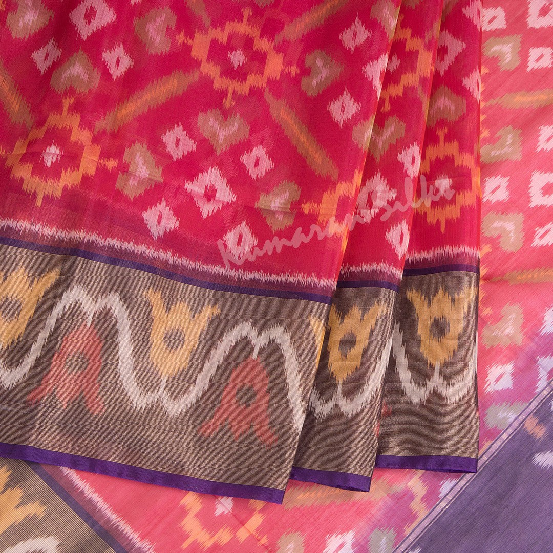 Hot Pink Pochampally Silk Cotton Ikkat Printed Saree - Kumaran Silks