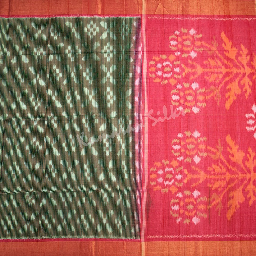 Shot Colour Pochampally Silk Cotton Ikkat Printed Saree 02 - Kumaran Silks