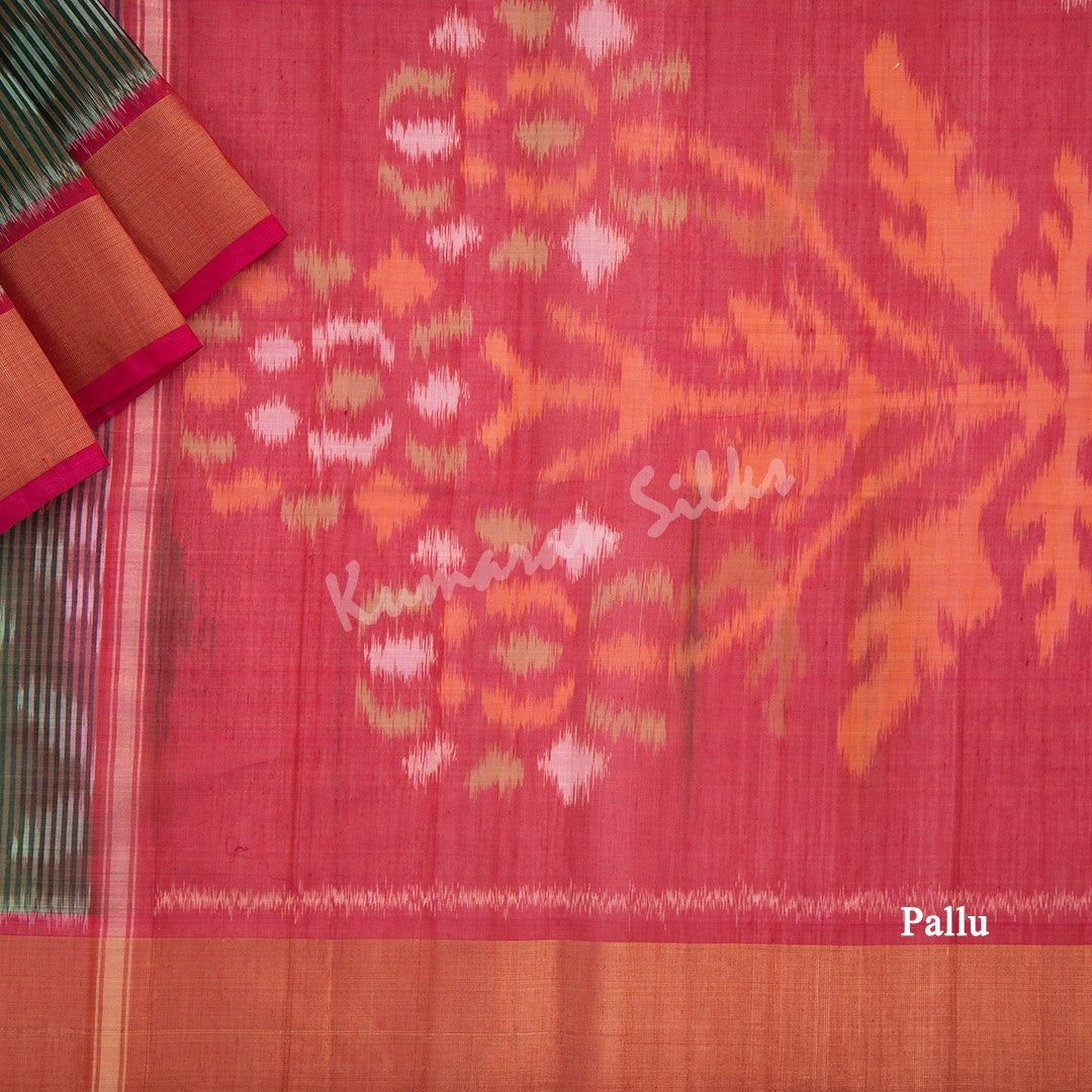 Shot Colour Pochampally Silk Cotton Ikkat Printed Saree 02 - Kumaran Silks