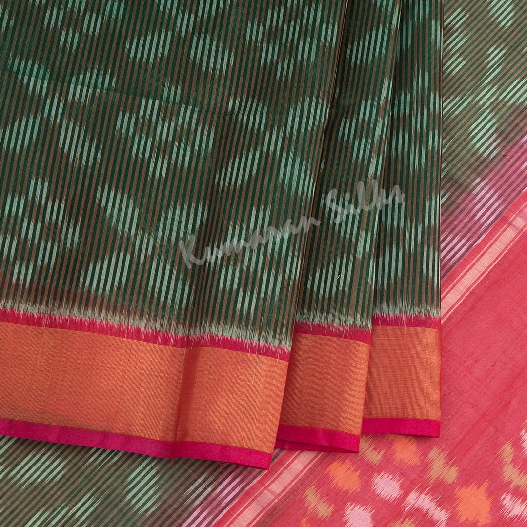 Shot Colour Pochampally Silk Cotton Ikkat Printed Saree 02 - Kumaran Silks