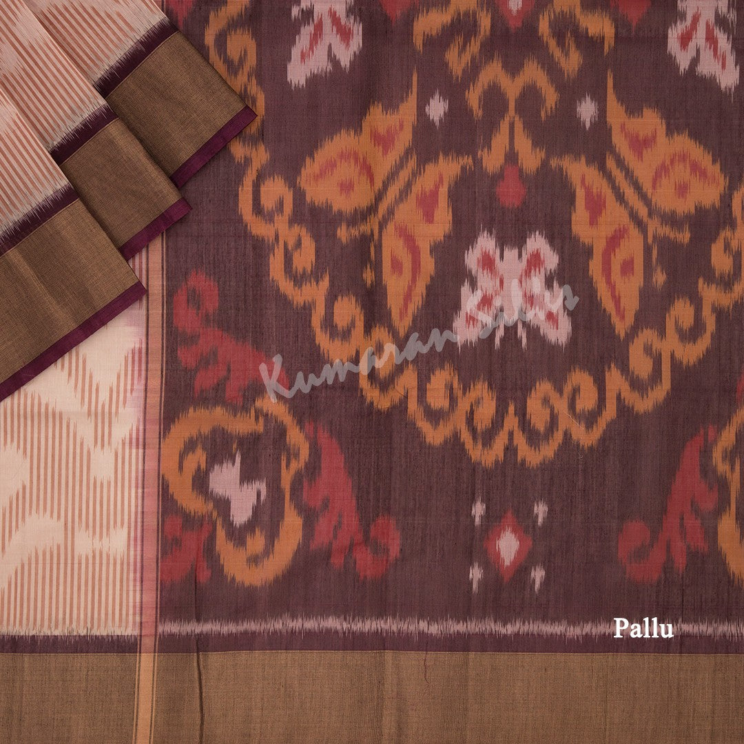 Brown Pochampally Silk Cotton Ikkat Printed Saree - Kumaran Silks