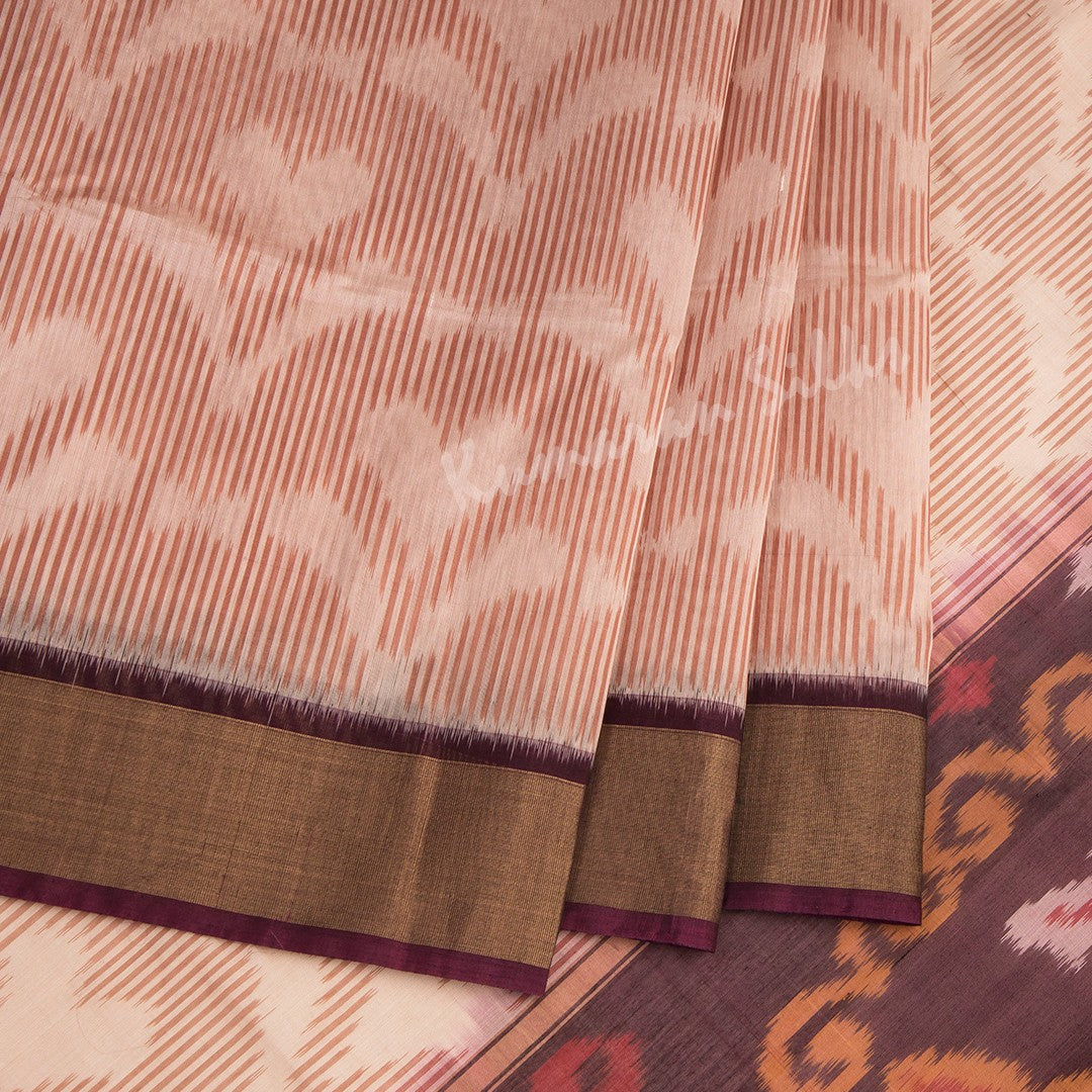 Brown Pochampally Silk Cotton Ikkat Printed Saree - Kumaran Silks