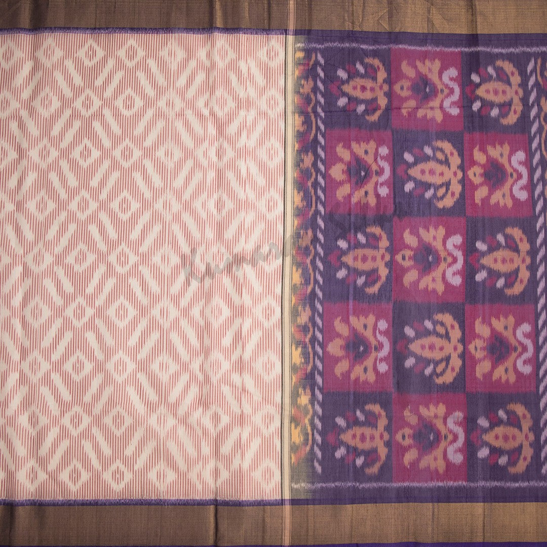 Cream Pochampally Silk Cotton Ikkat Printed Saree - Kumaran Silks