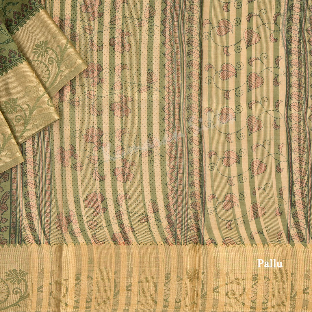 Chanderi Cotton Printed Olive Green Saree 02 - Kumaran Silks