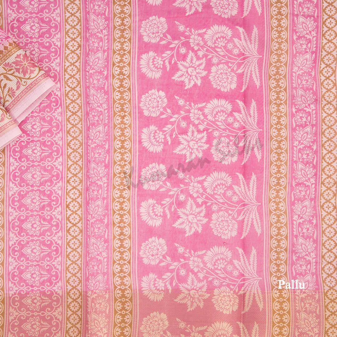 Chanderi Cotton Printed Rose Pink Saree 02 - Kumaran Silks