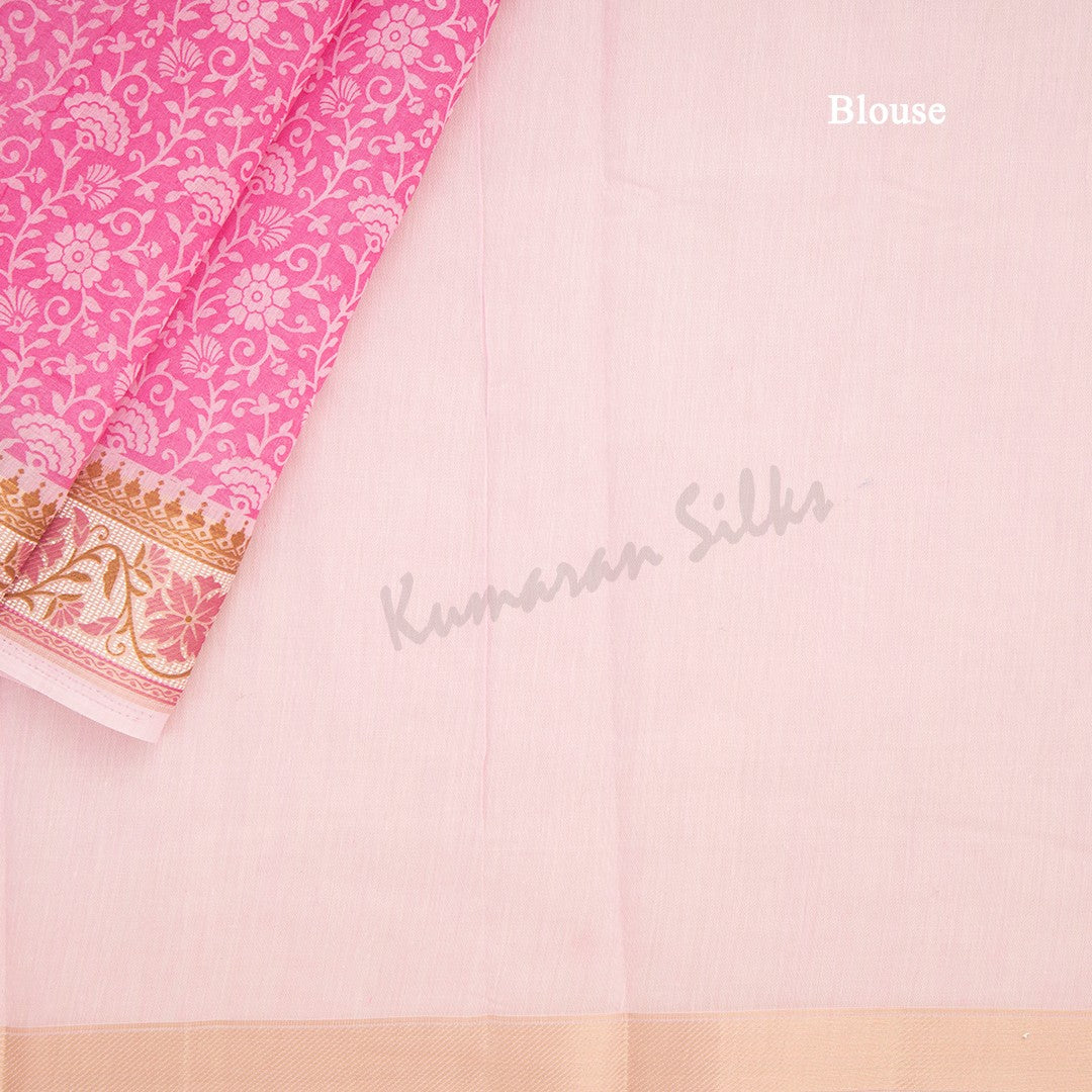 Chanderi Cotton Printed Rose Pink Saree 02 - Kumaran Silks