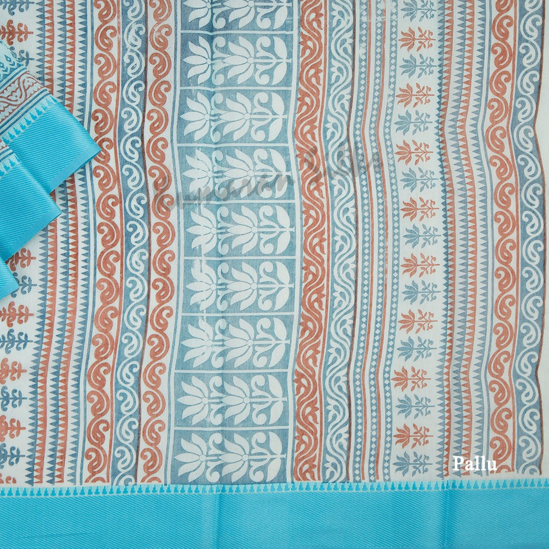 Chanderi Cotton Printed Sky Blue Saree 02 - Kumaran Silks