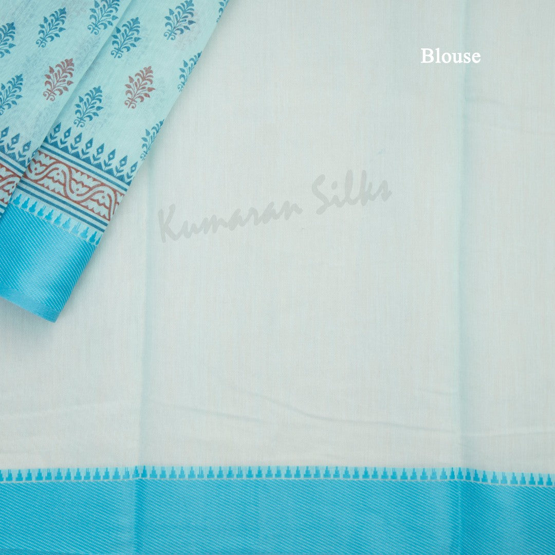 Chanderi Cotton Printed Sky Blue Saree 02 - Kumaran Silks