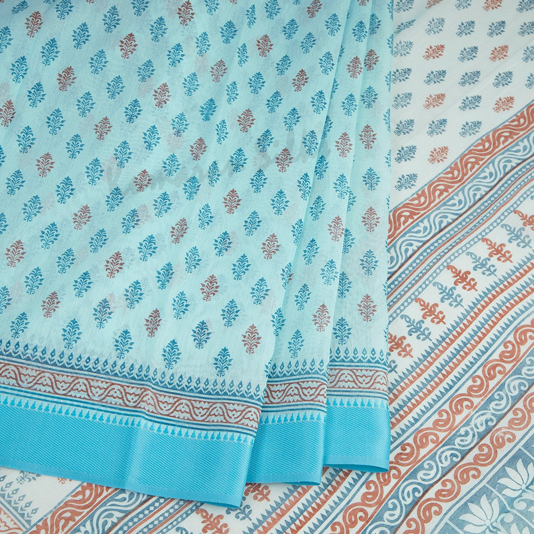 Chanderi Cotton Printed Sky Blue Saree 02 - Kumaran Silks