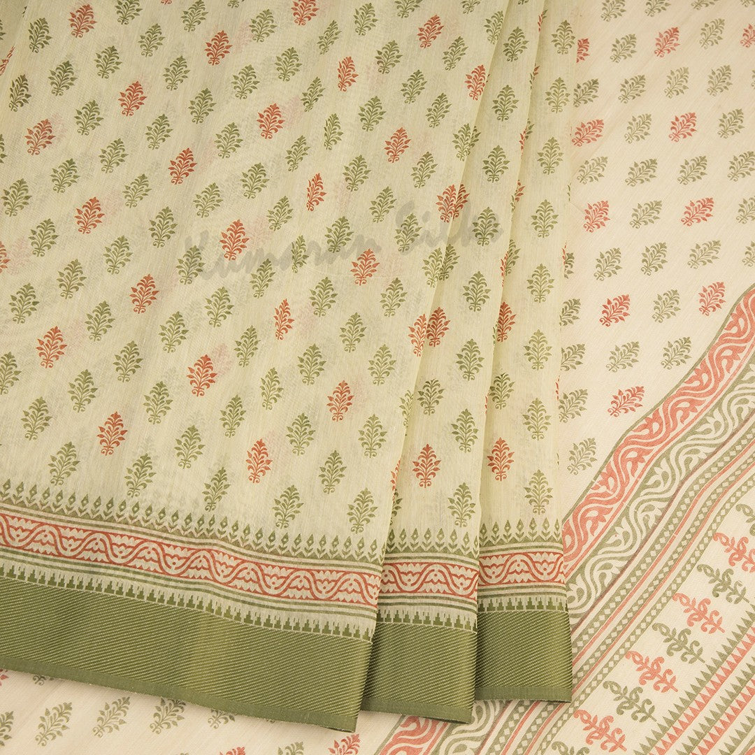 Chanderi Cotton Printed Light Green Saree - Kumaran Silks