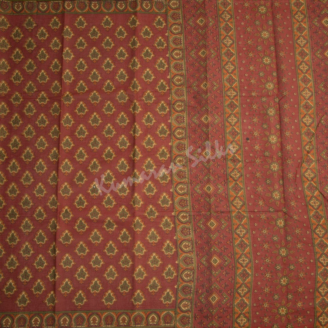 Chanderi Cotton Printed Maroon Saree 08 - Kumaran Silks