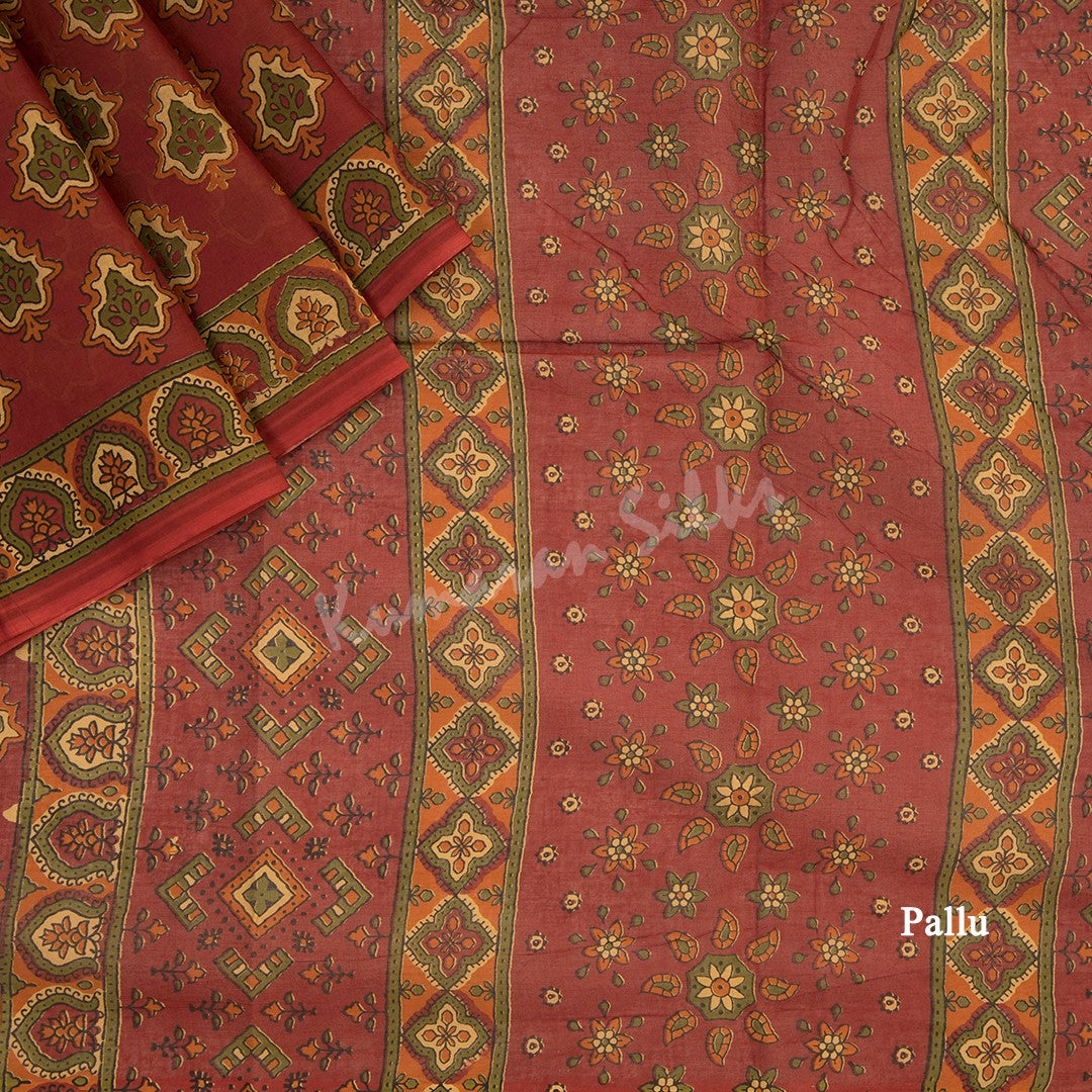 Chanderi Cotton Printed Maroon Saree 08 - Kumaran Silks