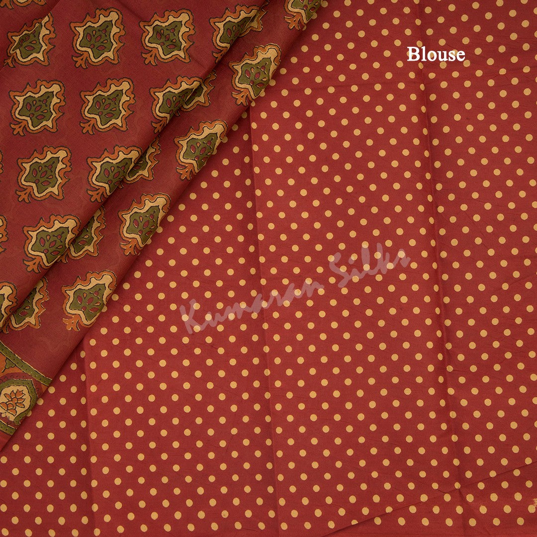 Chanderi Cotton Printed Maroon Saree 08 - Kumaran Silks