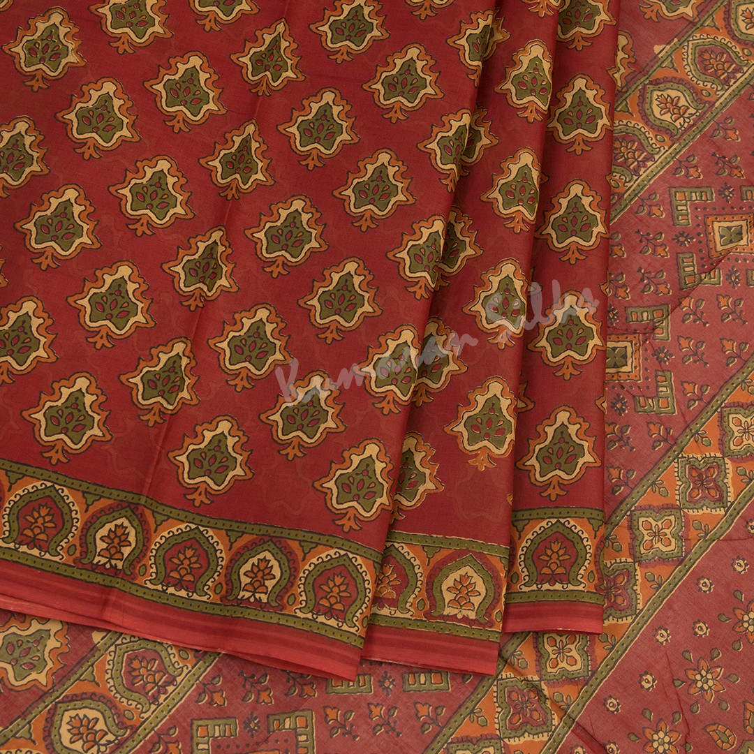 Chanderi Cotton Printed Maroon Saree 08 - Kumaran Silks