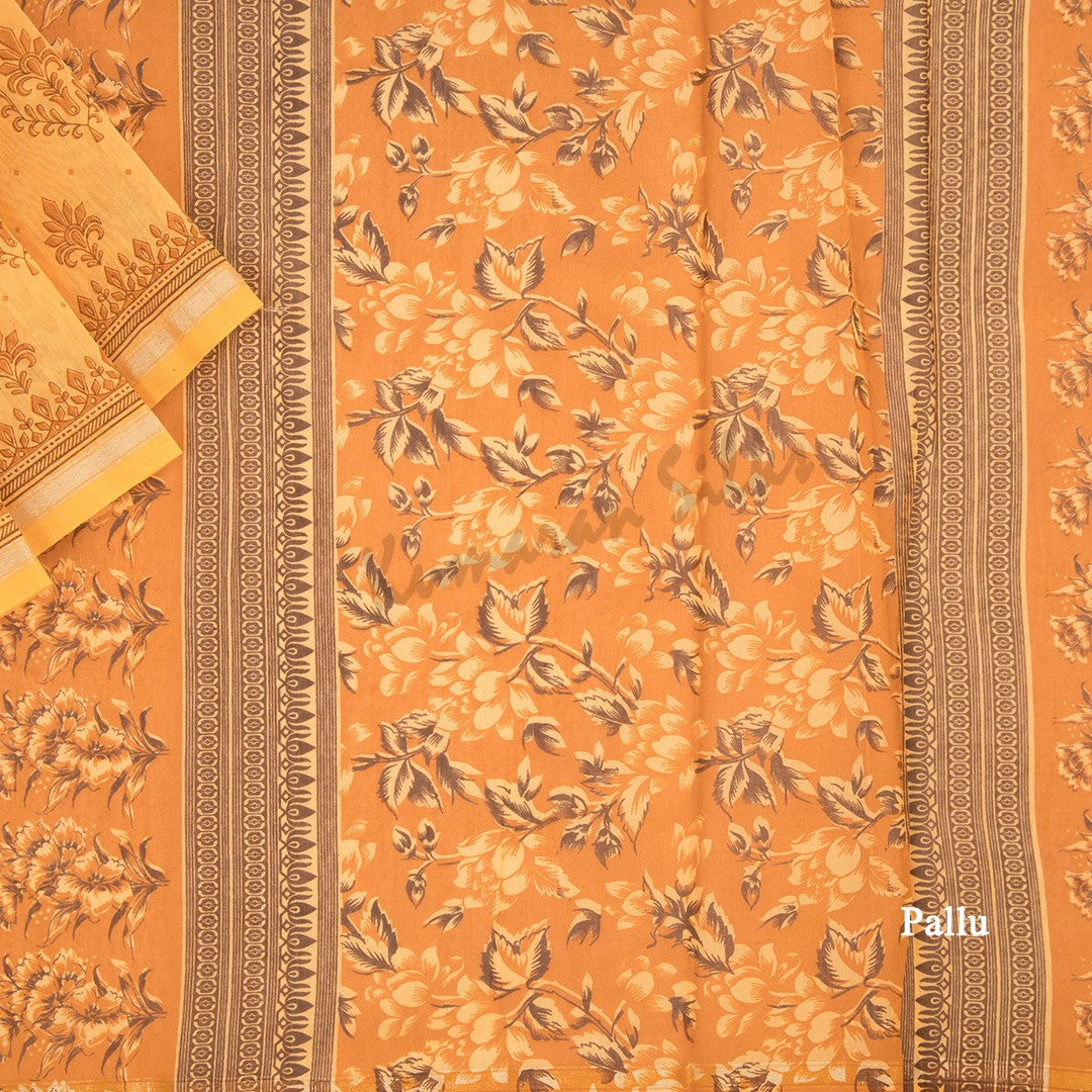 Chanderi Cotton Printed Cantaloupe Orange Saree - Kumaran Silks