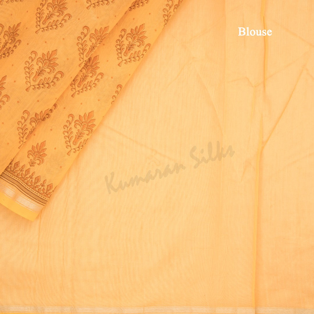 Chanderi Cotton Printed Cantaloupe Orange Saree - Kumaran Silks