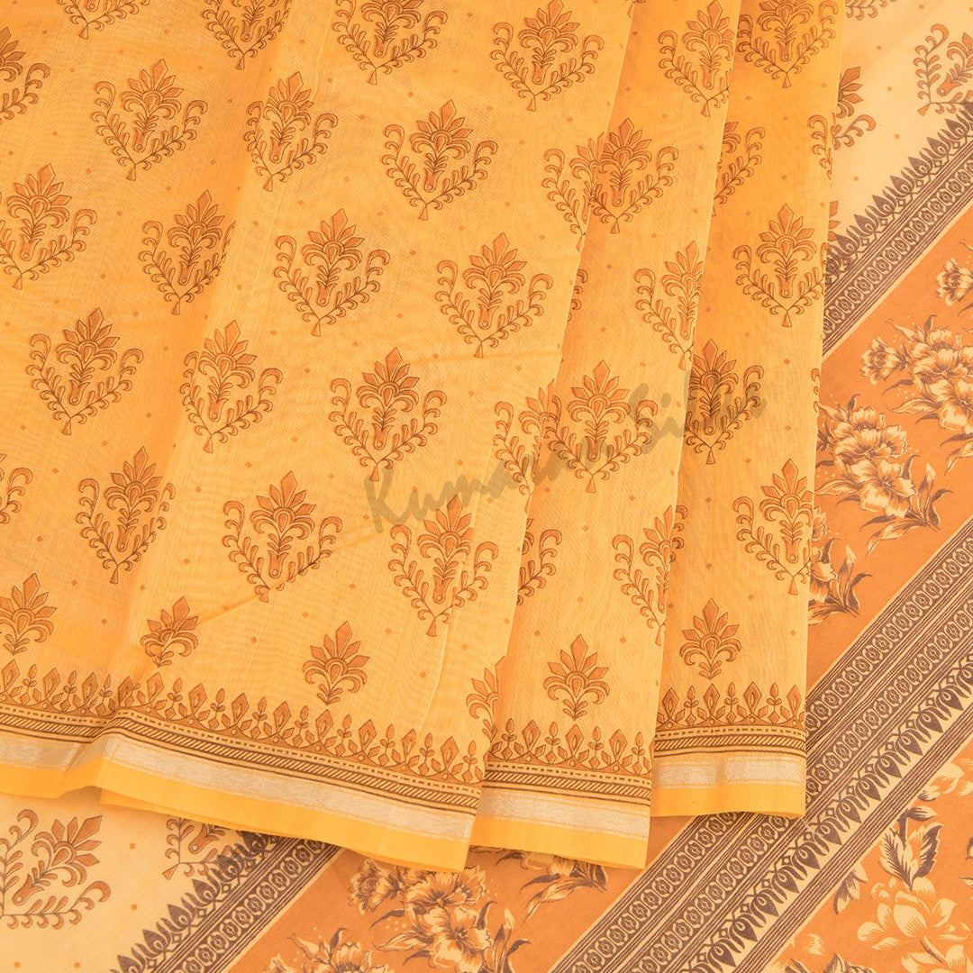 Chanderi Cotton Printed Cantaloupe Orange Saree - Kumaran Silks