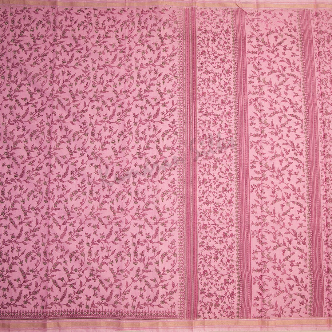 Chanderi Cotton Printed Taffy Pink Saree 02 - Kumaran Silks