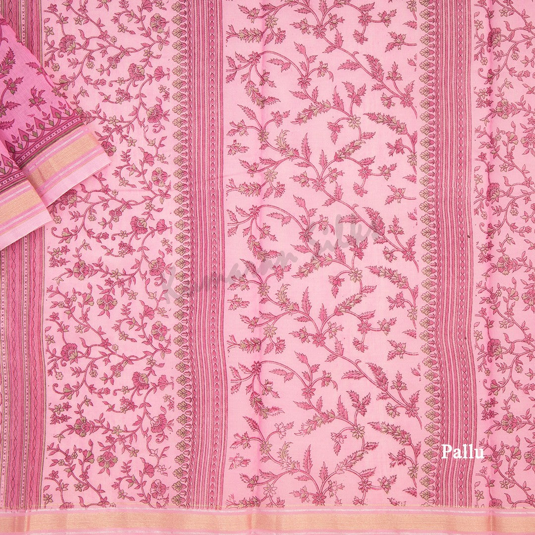 Chanderi Cotton Printed Taffy Pink Saree 02 - Kumaran Silks