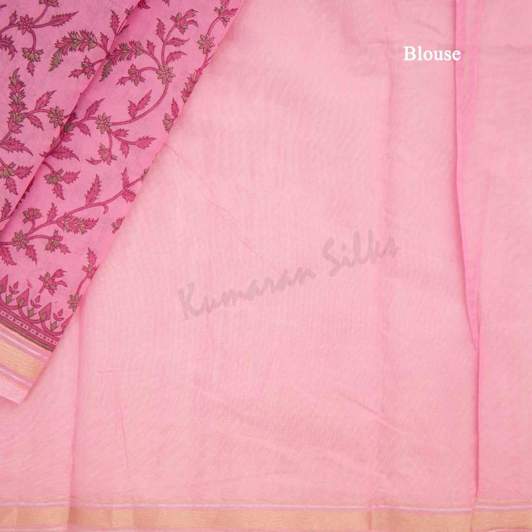 Chanderi Cotton Printed Taffy Pink Saree 02 - Kumaran Silks