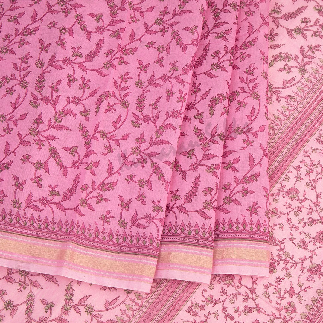 Chanderi Cotton Printed Taffy Pink Saree 02 - Kumaran Silks