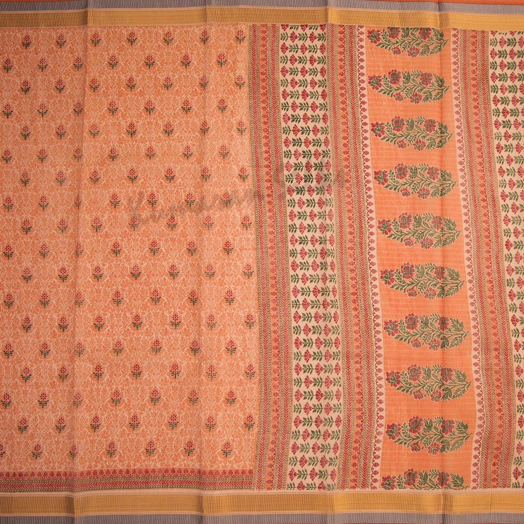 Chanderi Cotton Printed Light Brown Saree - Kumaran Silks